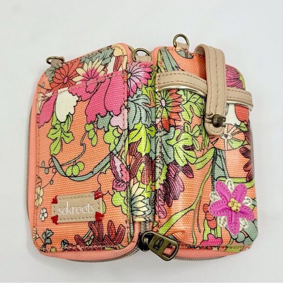 Sakroots Peach Pink Floral Print Mini Convertible Wristlet Crossbody Wallet - Picture 9 of 16